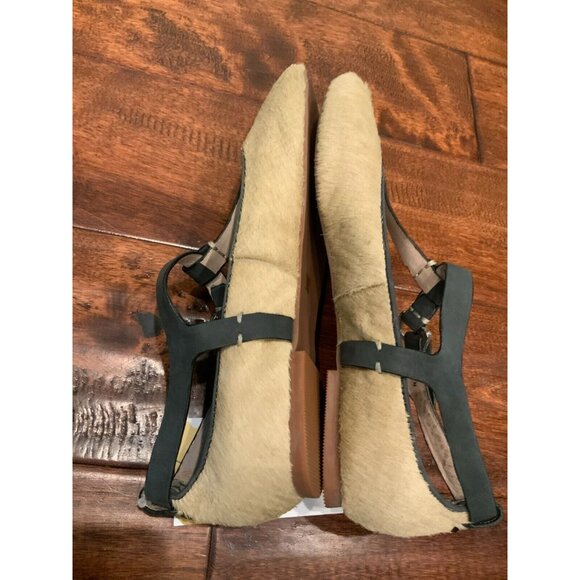 Matt Bernson Anthropologie Tan Hair T-Strap Flats W/ Ankle Buckle, Size 7 (US) - Picture 6 of 7